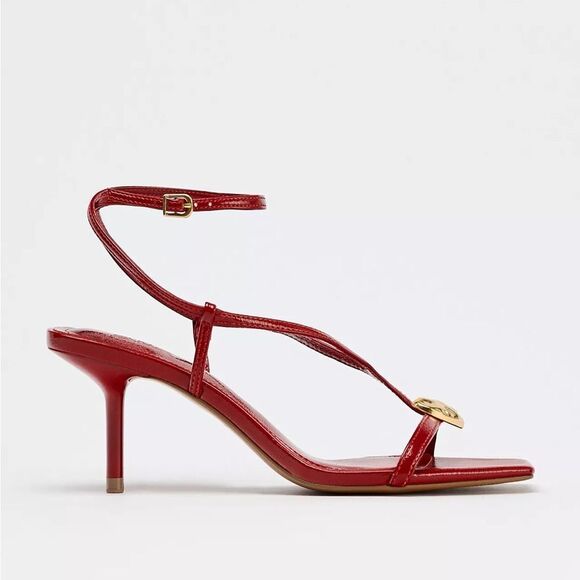 ZARA METALLIC DETAIL STRAPPY HEELED SANDALS - Picture 5 of 5